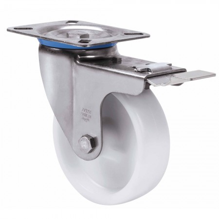 RUEDA GIRATORIA CON FRENO POLIAMIX BLANCO INOX ZVI-UT ALEX