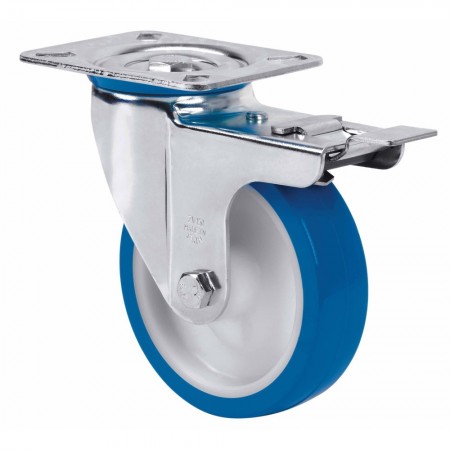 RUEDA GIR. C FRENO PU INY. BLANDO INOX ZVI-POA Ø125mm ALEX