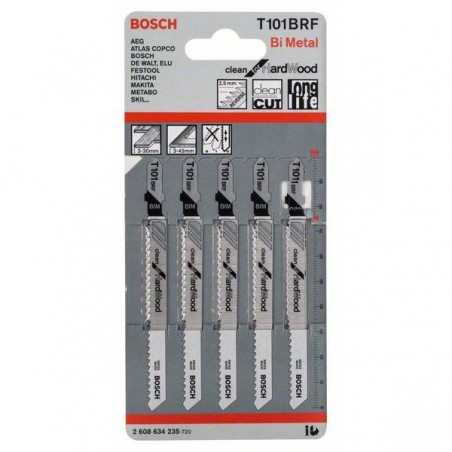 HOJA SIERRA MADERA DURA BOSCH CORTE RECTO LIMPIO T 101 BRF 5 UDS