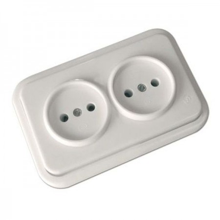 BASE ENCHUFE DOBLE SUPERFICIE BIPOLAR BLANCO KRISTAL