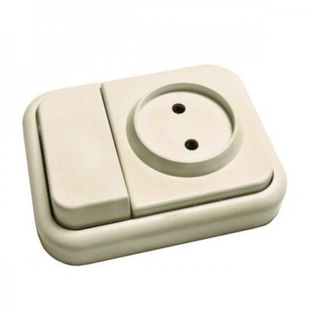 CONMUTADOR+BASE ENCHUFE BIPOLAR SUPERFICIE BLANCO KRISTAL