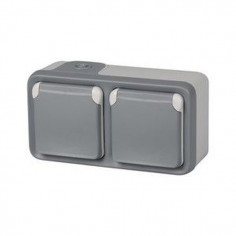 BASE ENCHUFE DOBLE SUPERFICIE ESTANCO IP55 GRIS MODELO PLEXO