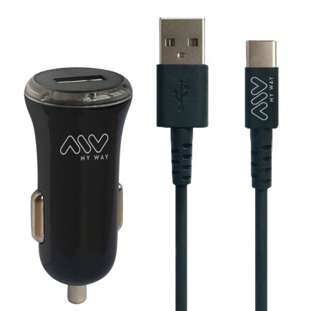 PACK CARGADOR COCHE USB TIPO C 2A NEGRO MYWAY