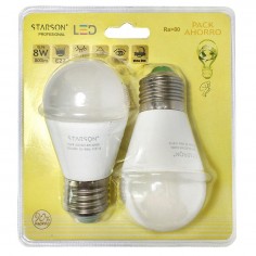 LAMPARA ESFERICA LED E27 8W 2pz
