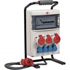 DISTRIBUIDOR CORRIENTE PORTÁTIL IP44 USO OBRA Y PEMANENTE EN EXTERIORES CON INT. PROTECCIÓN FI, ENCH. CEE 2X32A + 1X16A