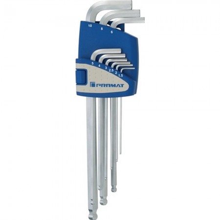 JUEGO LLAVE ALLEN HEXAG. 1,5-10MM LARGA BOLA CROMA PET 9PZ PROMAT