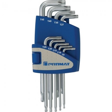 JUEGO LLAVE ALLEN TORX T9-T45 LARGA BOLA CROM PET 9PZ PROMAT