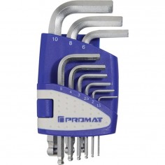 JUEGO LLAVE ALLEN HEXAG. 1,5-10MM CORTA BOLA CROMA PET 9PZ PROMAT