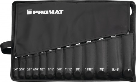 JUEGO LLAVE COMBINADA 1 4"-1" BIHEXAG BOCA 15º BOLSA 13PZ PROMAT (3)