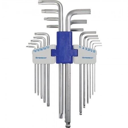 JUEGO LLAVE ALLEN TORX 9PZ T10-T50+BOLA LARGA 9PZ 1,5-10MM PROMAT