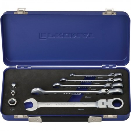 JUEGO LLAVE COMBINADA CARRACA CABEZ FLEX 08-19MM 5PZ+3ADAP JG 08PZ