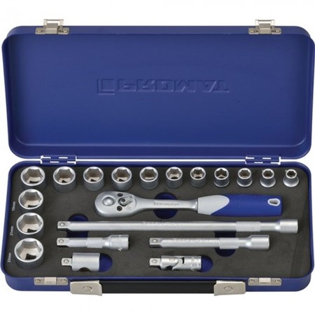 JUEGO LLAVE VASO HEXAG. 3 8"  8-22MM+ACCES CJ MET 20PZ PROMAT
