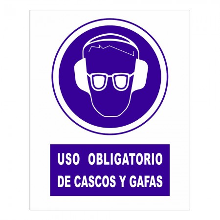 CARTEL USO OBLIGATORIO DE CASCOS AUDITIVOS Y GAFAS