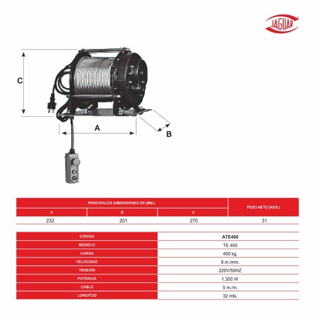 POLIPASTO ELECTRICO DE CABLE 220V TE...