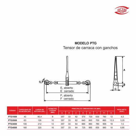 TENSOR CADENA CARRACA GANCHO-GANCHO